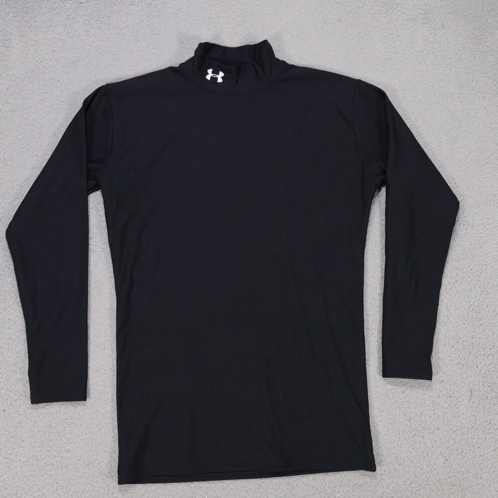 Under Armour Cold Gear Mock Neck Shirt Mens Xl Black Solid Long Sleeve